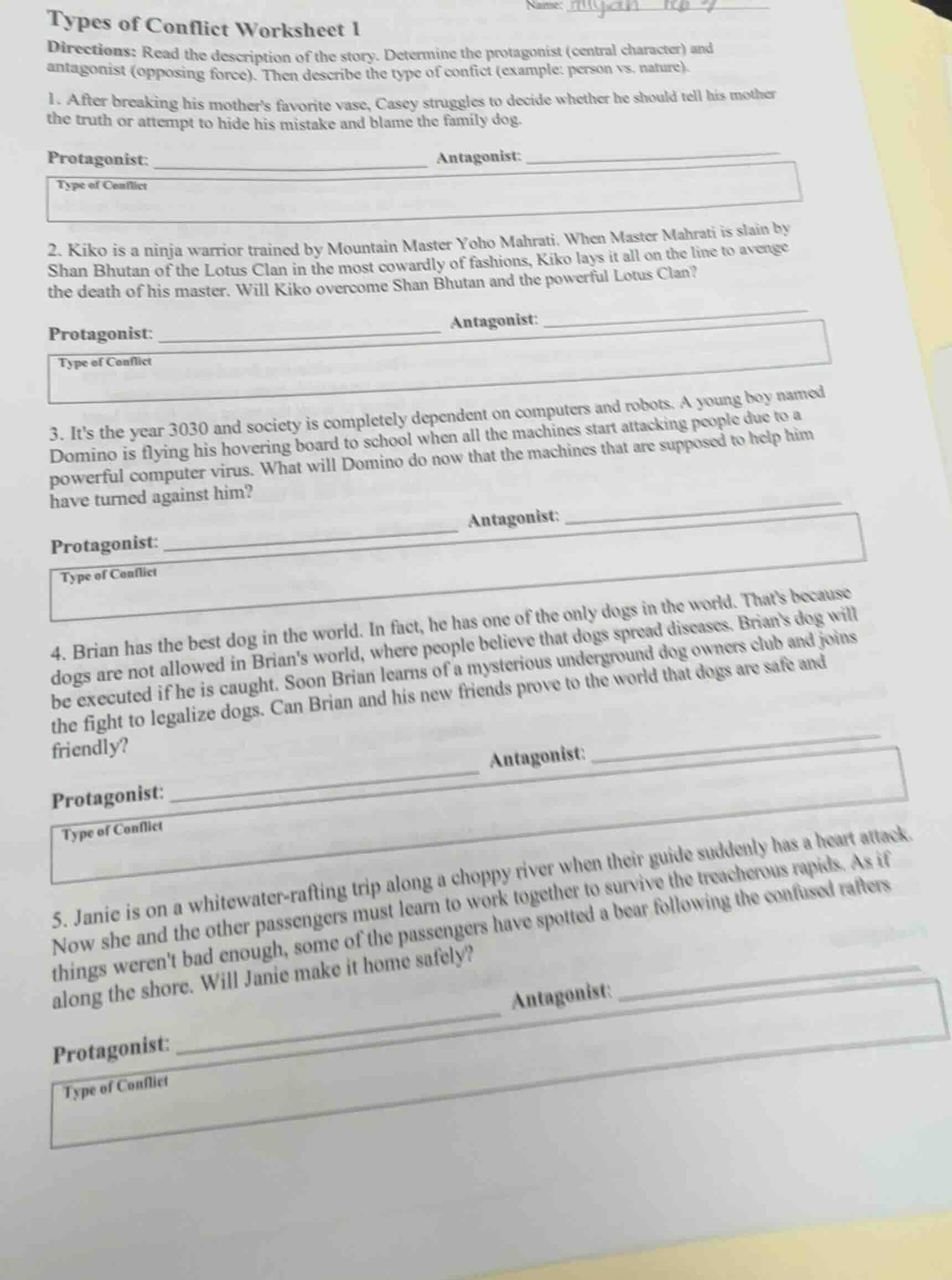 types of conflict worksheet 1 directions: read the description of the s…