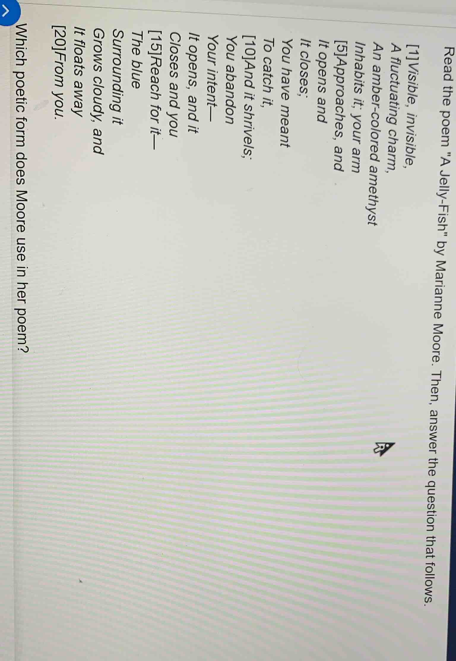 read the poem \a jelly - fish\ by marianne moore. then, answer the ques…