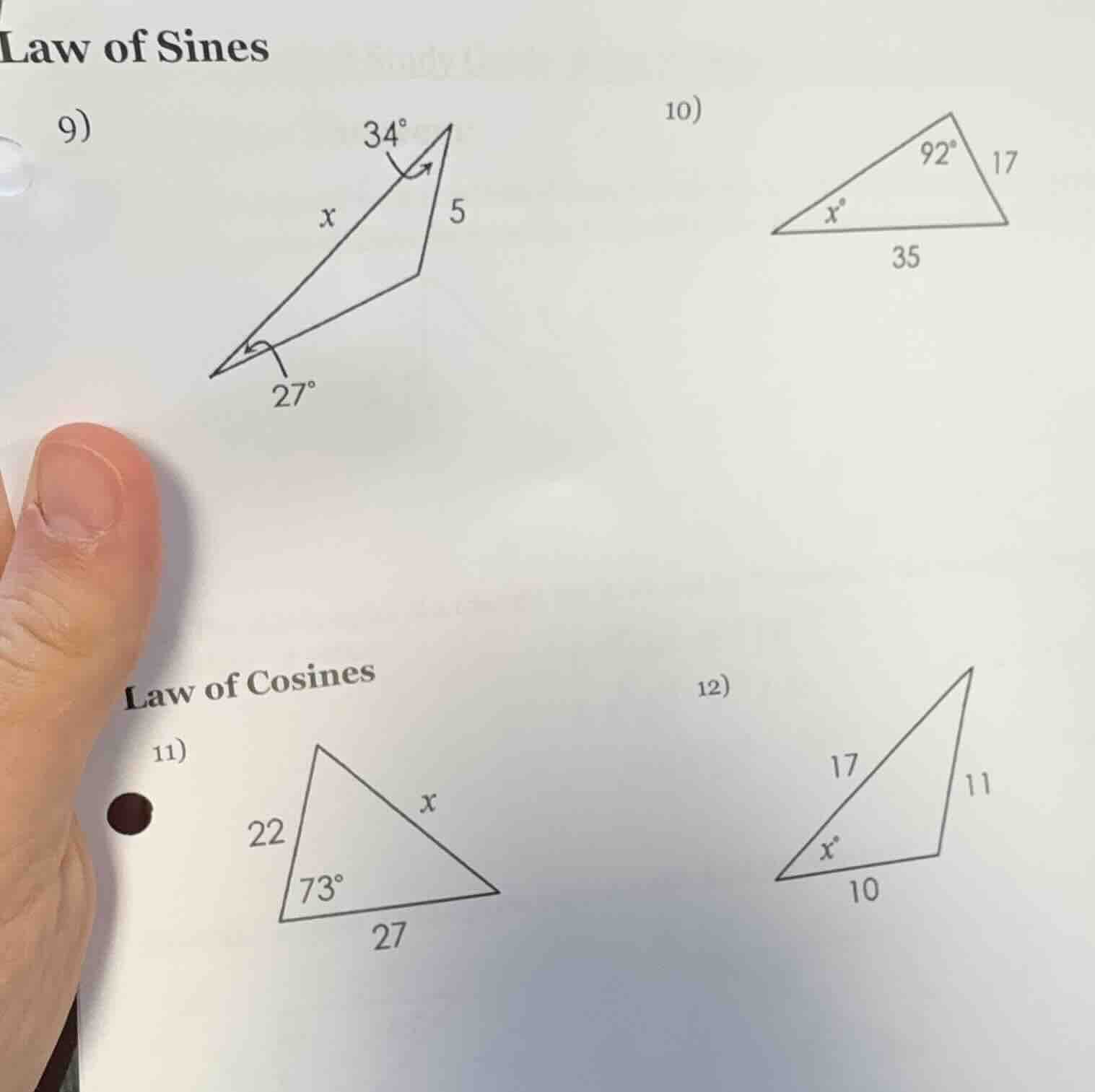 law of sines 9) 10) law of cosines 11) 12)