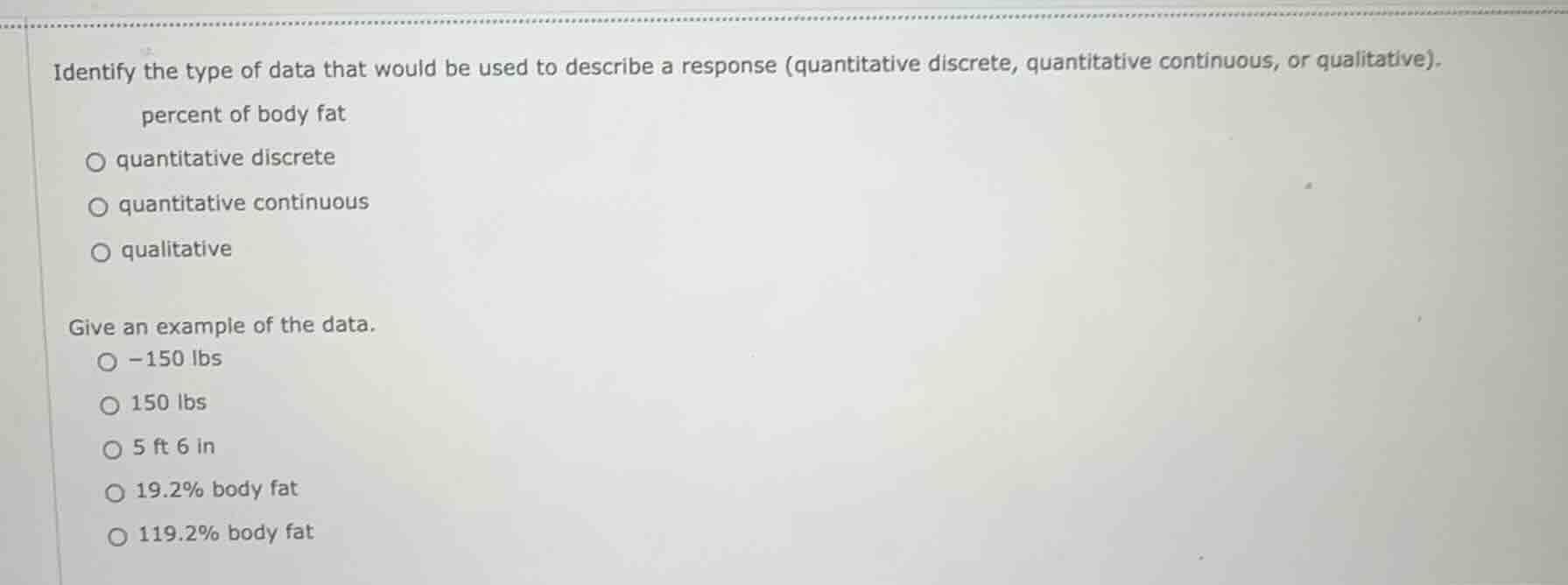 identify the type of data that would be used to describe a response (qu…