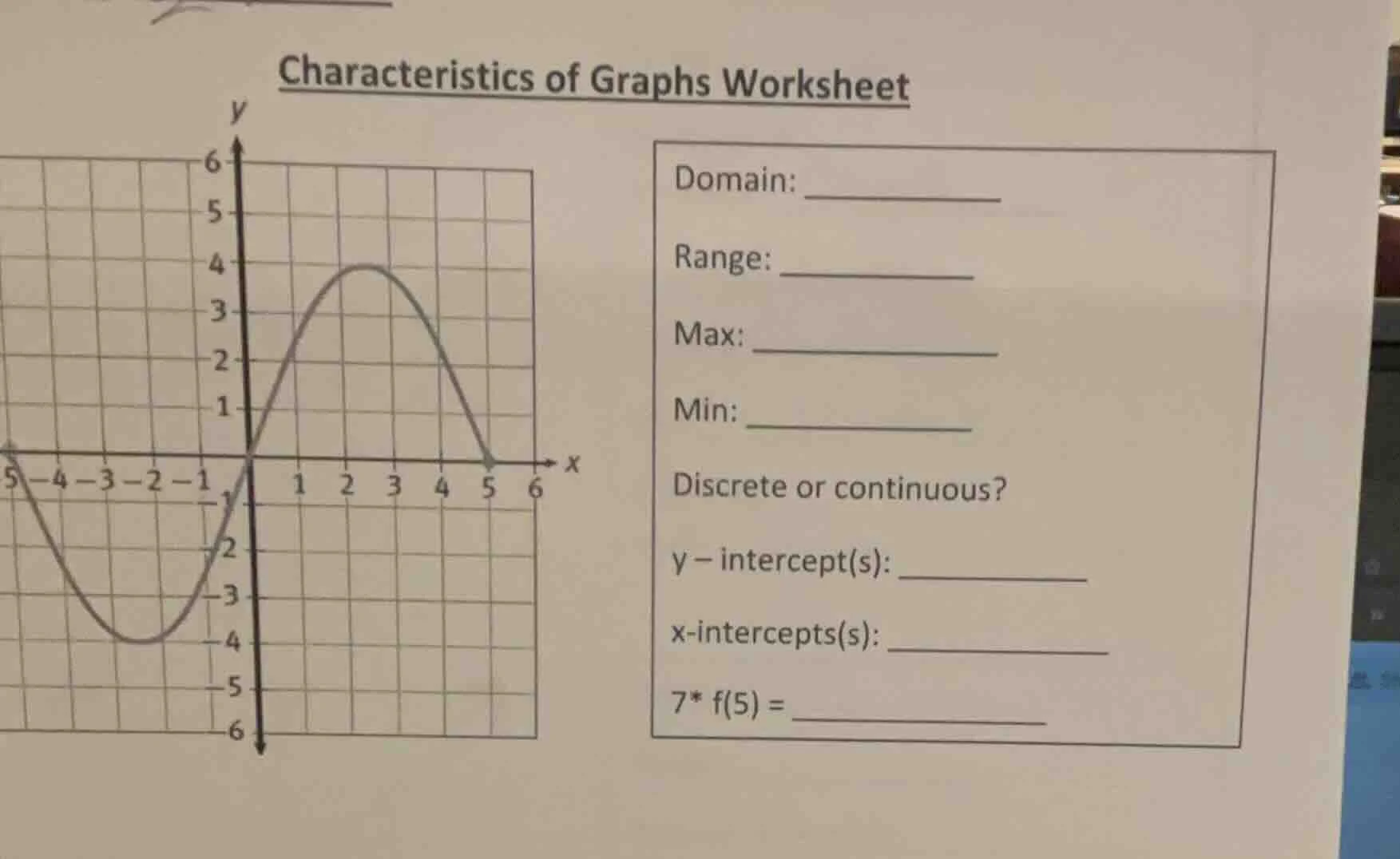 characteristics of graphs worksheet domain: _________ range: _________ …