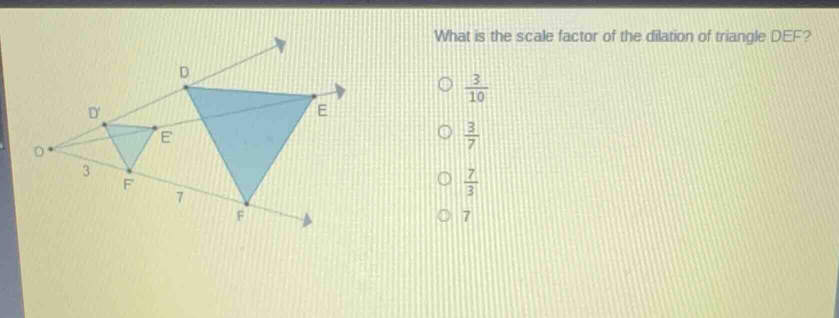 what is the scale factor of the dilation of triangle def? options: \\(\…