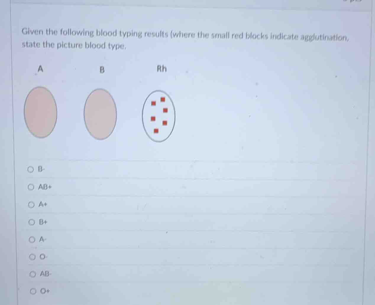 given the following blood typing results (where the small red blocks in…