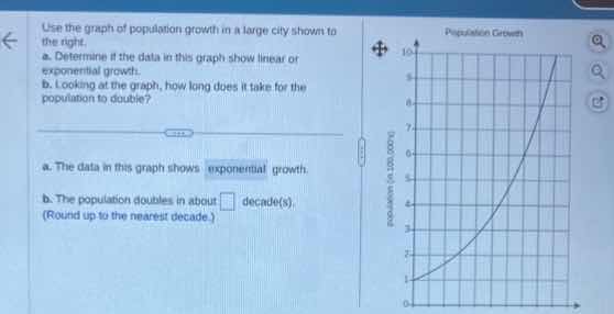use the graph of population growth in a large city shown to the right. …