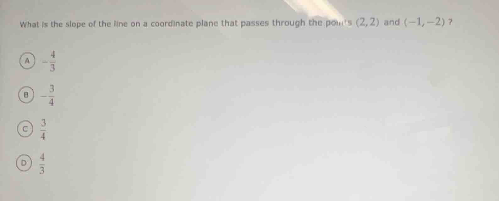 what is the slope of the line on a coordinate plane that passes through…
