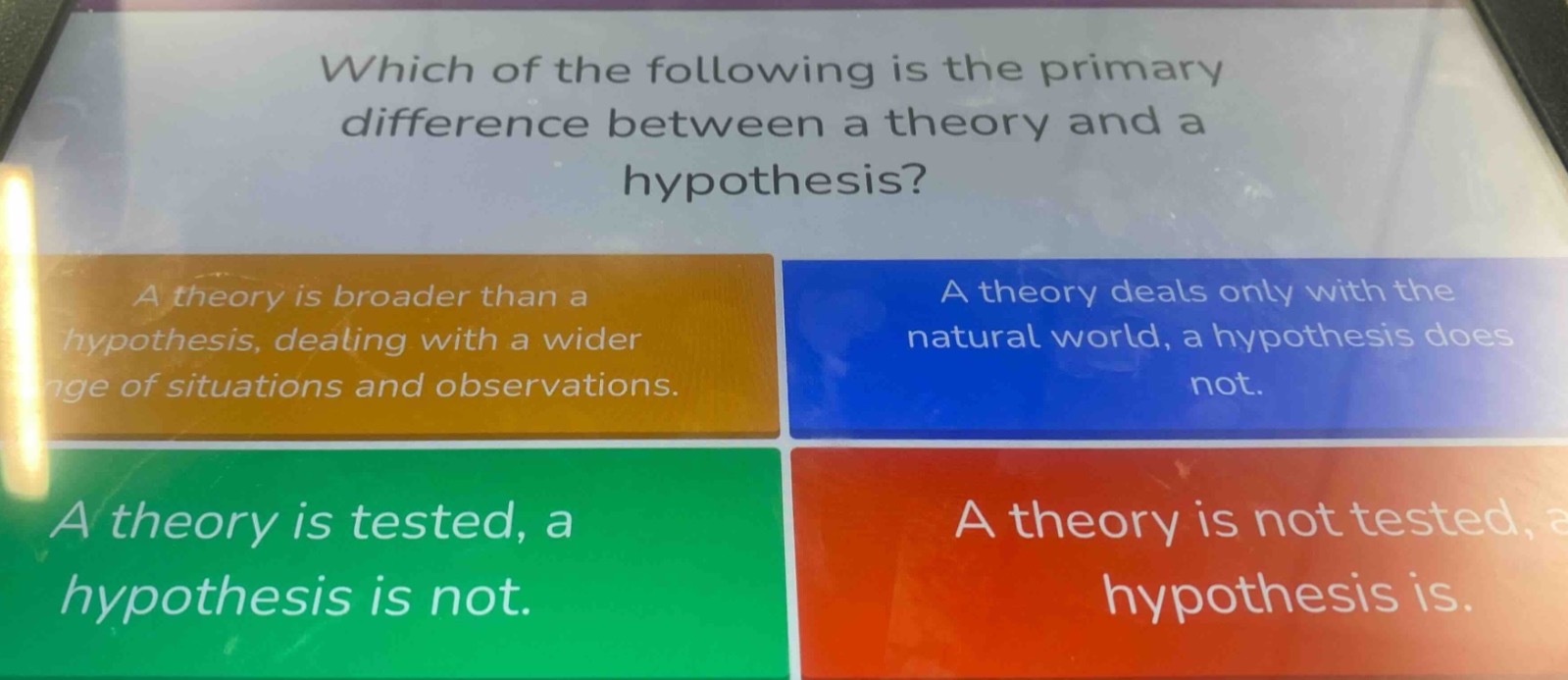 which of the following is the primary difference between a theory and a…