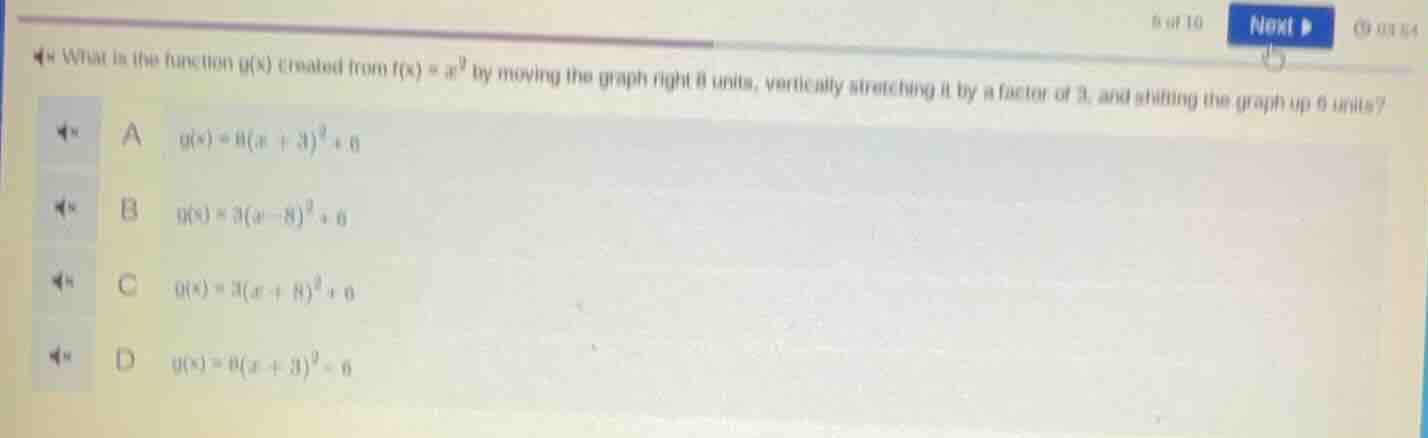 what is the function ( g(x) ) created from ( f(x) = x^2 ) by moving the…