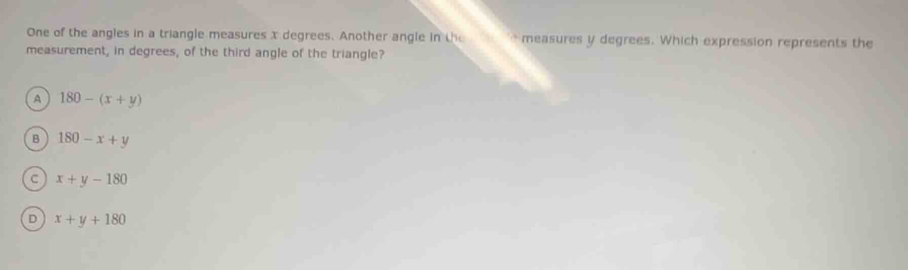 one of the angles in a triangle measures x degrees. another angle in th…