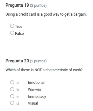 pregunta 19 (2 puntos) using a credit card is a good way to get a barga…