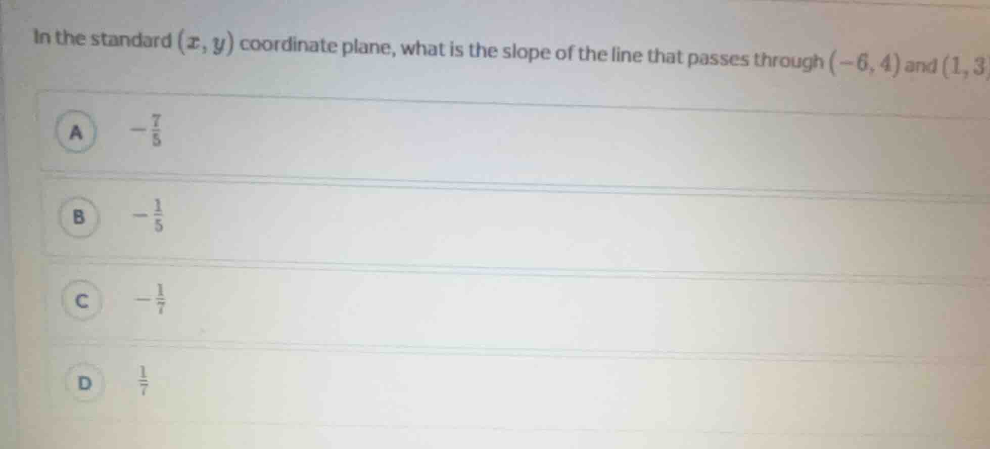 in the standard ((x, y)) coordinate plane, what is the slope of the lin…
