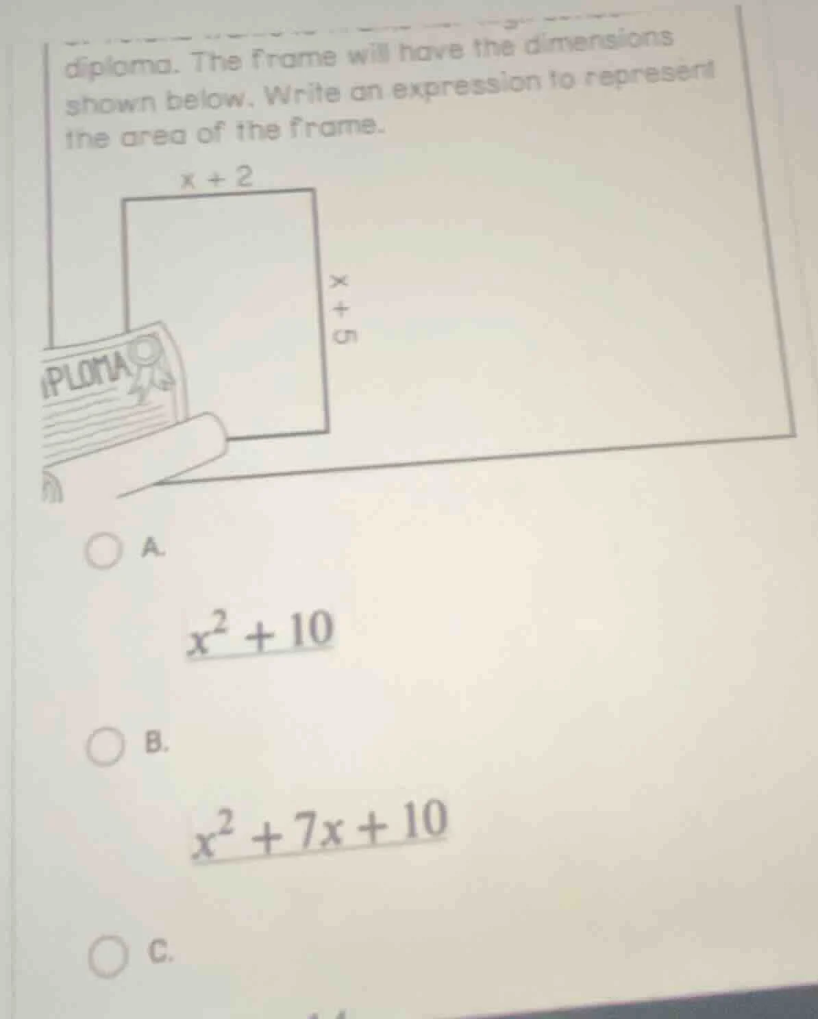 diploma. the frame will have the dimensions shown below. write an expre…