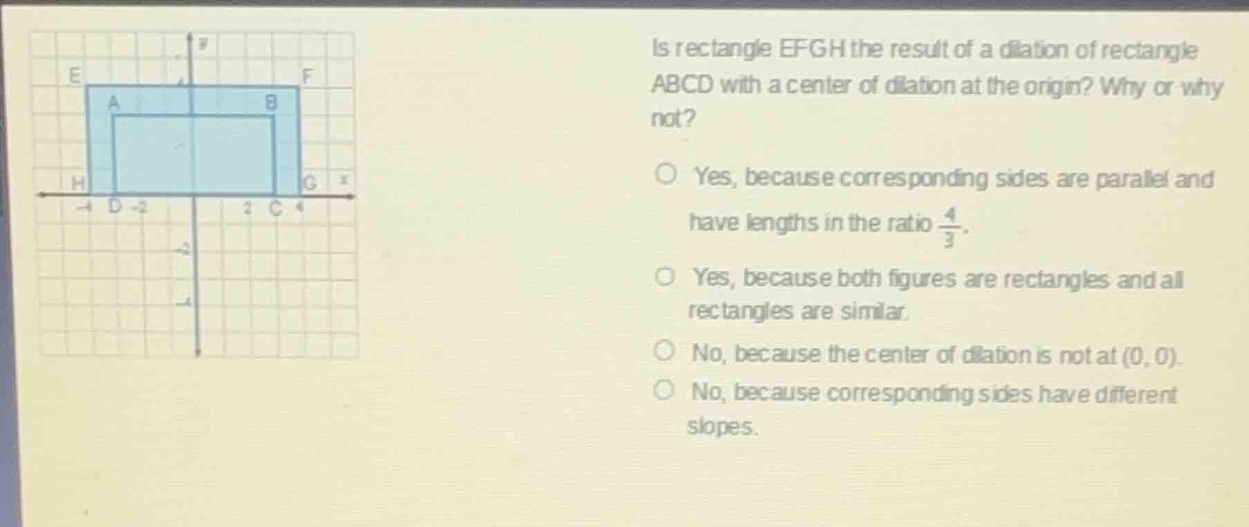 is rectangle efgh the result of a dilation of rectangle abcd with a cen…