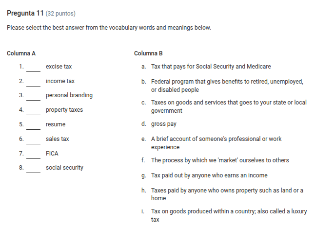 pregunta 11 (32 puntos) please select the best answer from the vocabula…