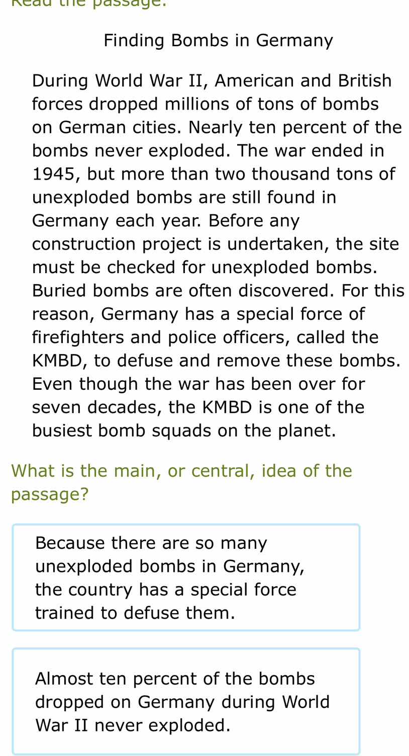 read the passage. finding bombs in germany during world war ii, america…