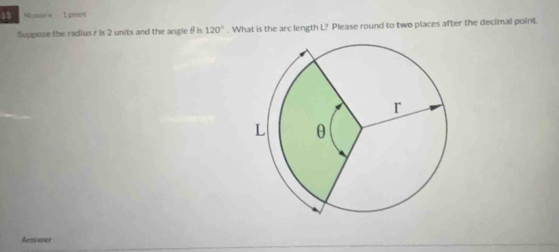 suppose the radius r is 2 units and the angle θ is 120°. what is the ar…