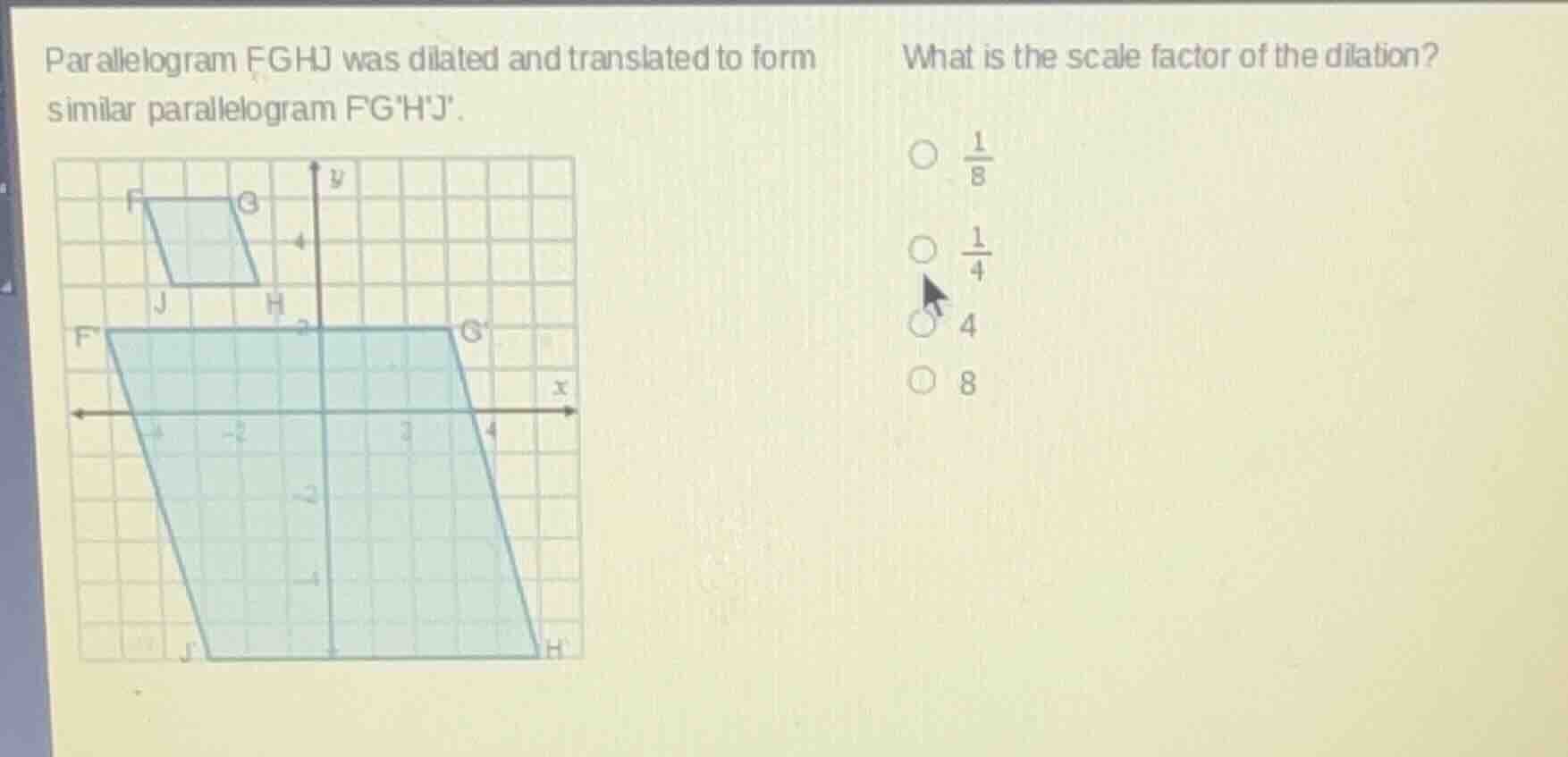 parallelogram fghj was dilated and translated to form similar parallelo…