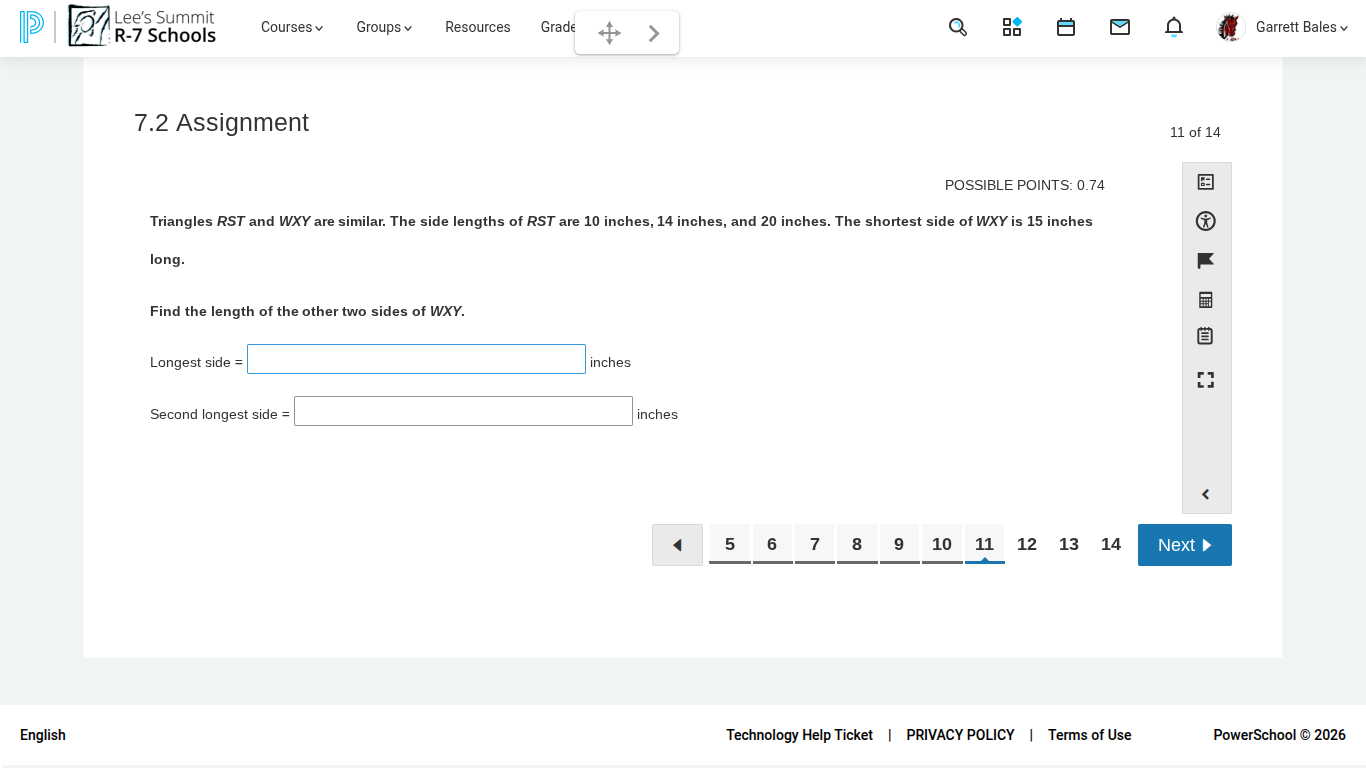 7.2 assignment possible points: 0.74 triangles rst and wxy are similar.…