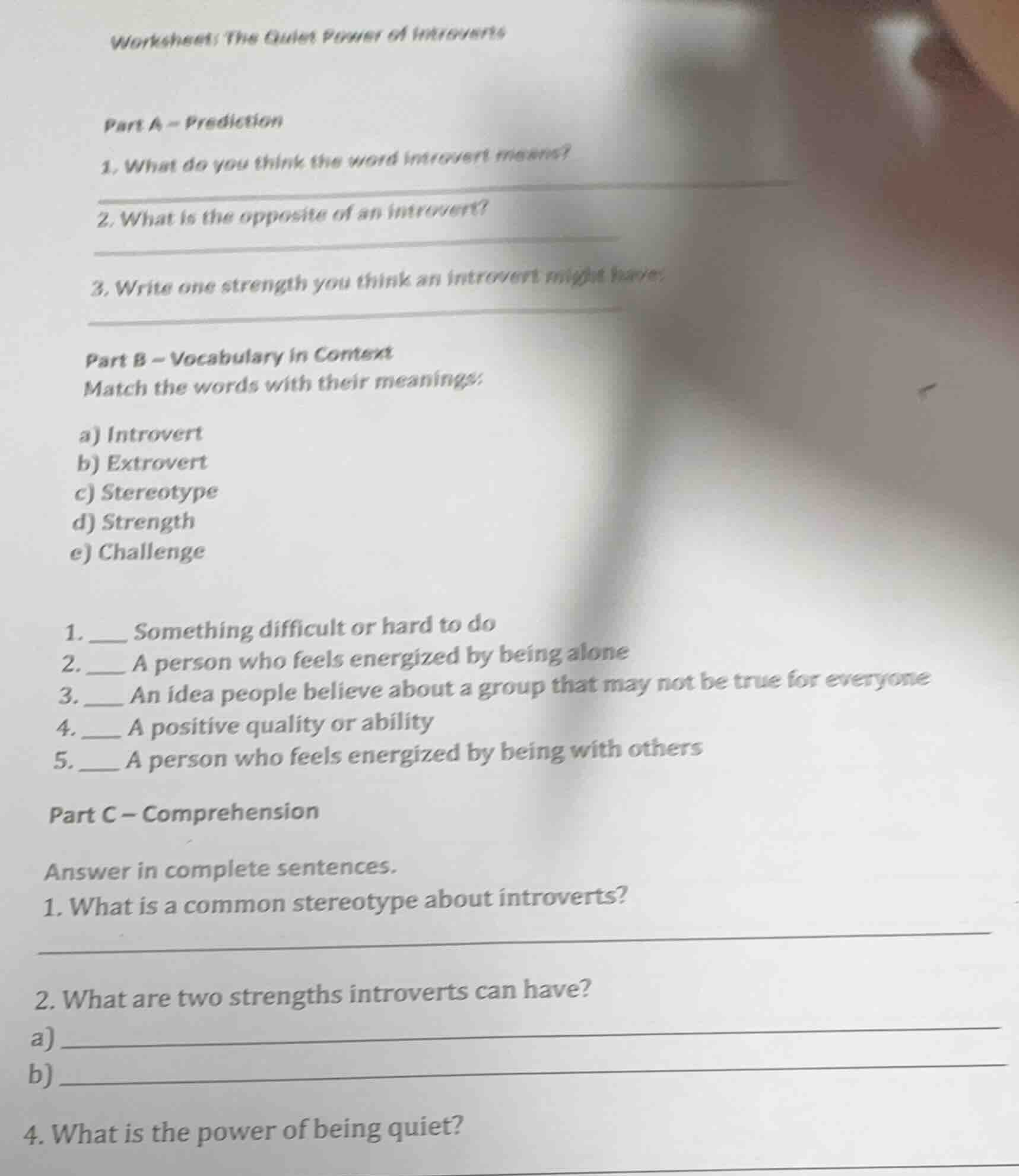 worksheet: the quiet power of introverts part a - prediction 1. what do…