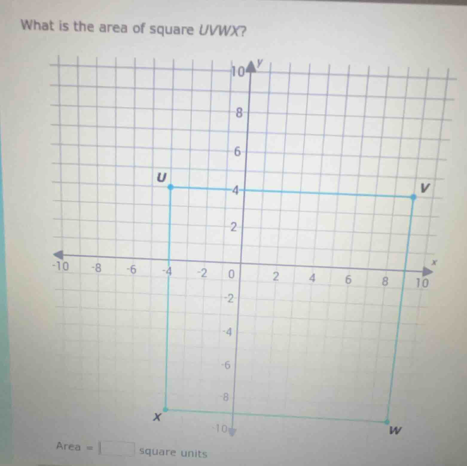 what is the area of square uvwx? area = \\square square units
