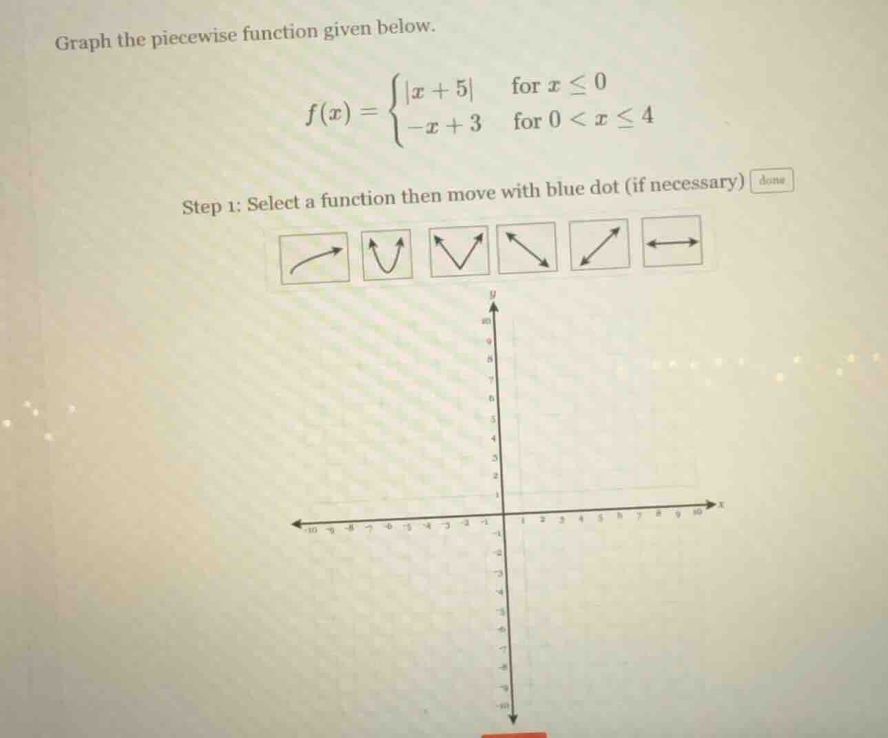 graph the piecewise function given below. $f(x)=\\begin{cases} |x + 5| …