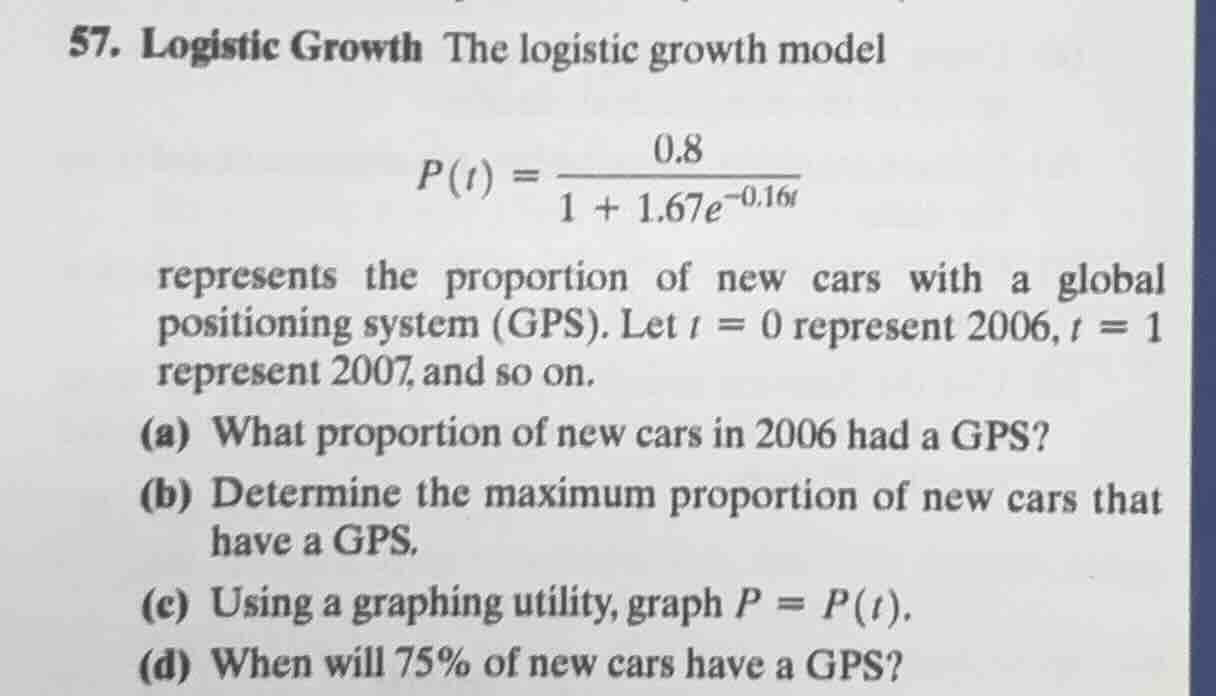 57. logistic growth the logistic growth model $p(t) = \\frac{0.8}{1 + 1…