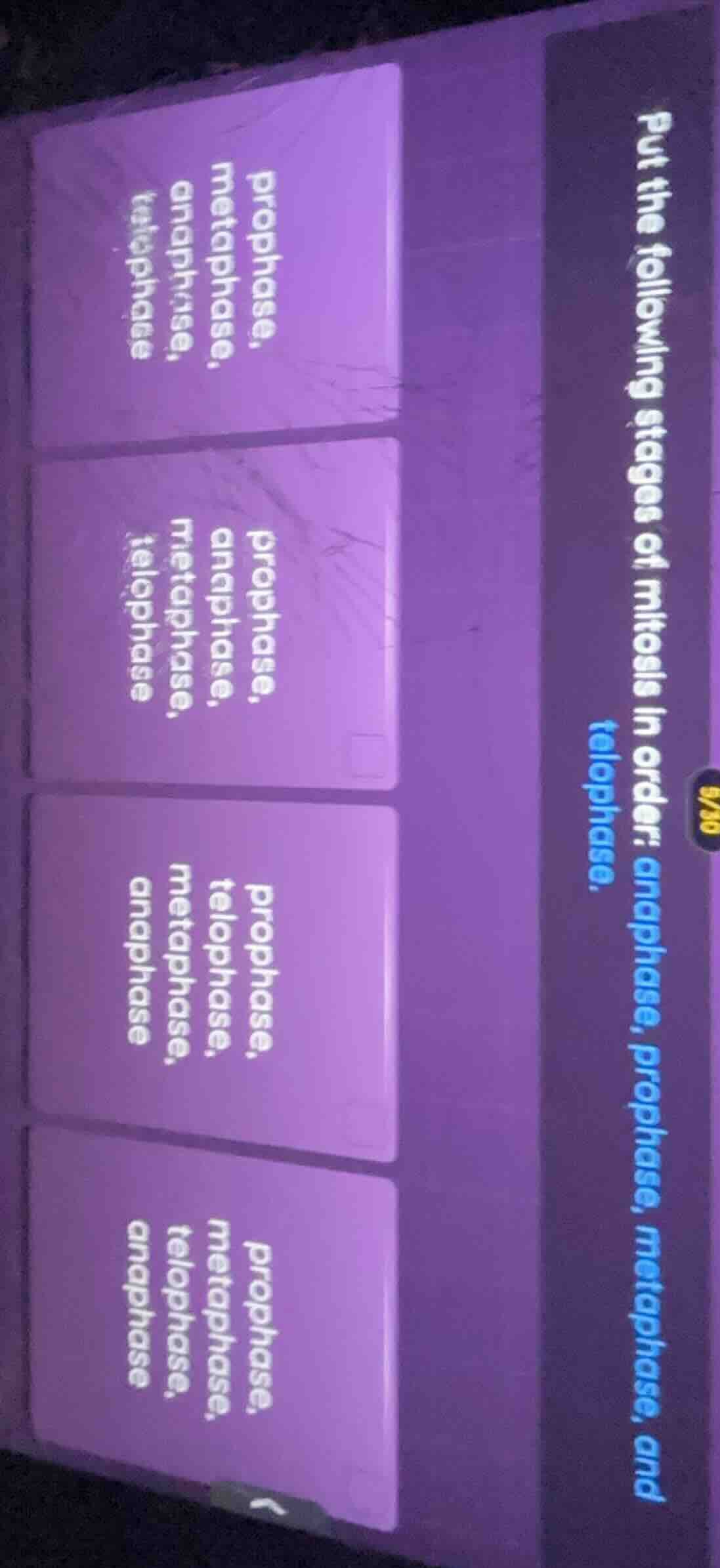 put the following stages of mitosis in order: anaphase, prophase, metap…