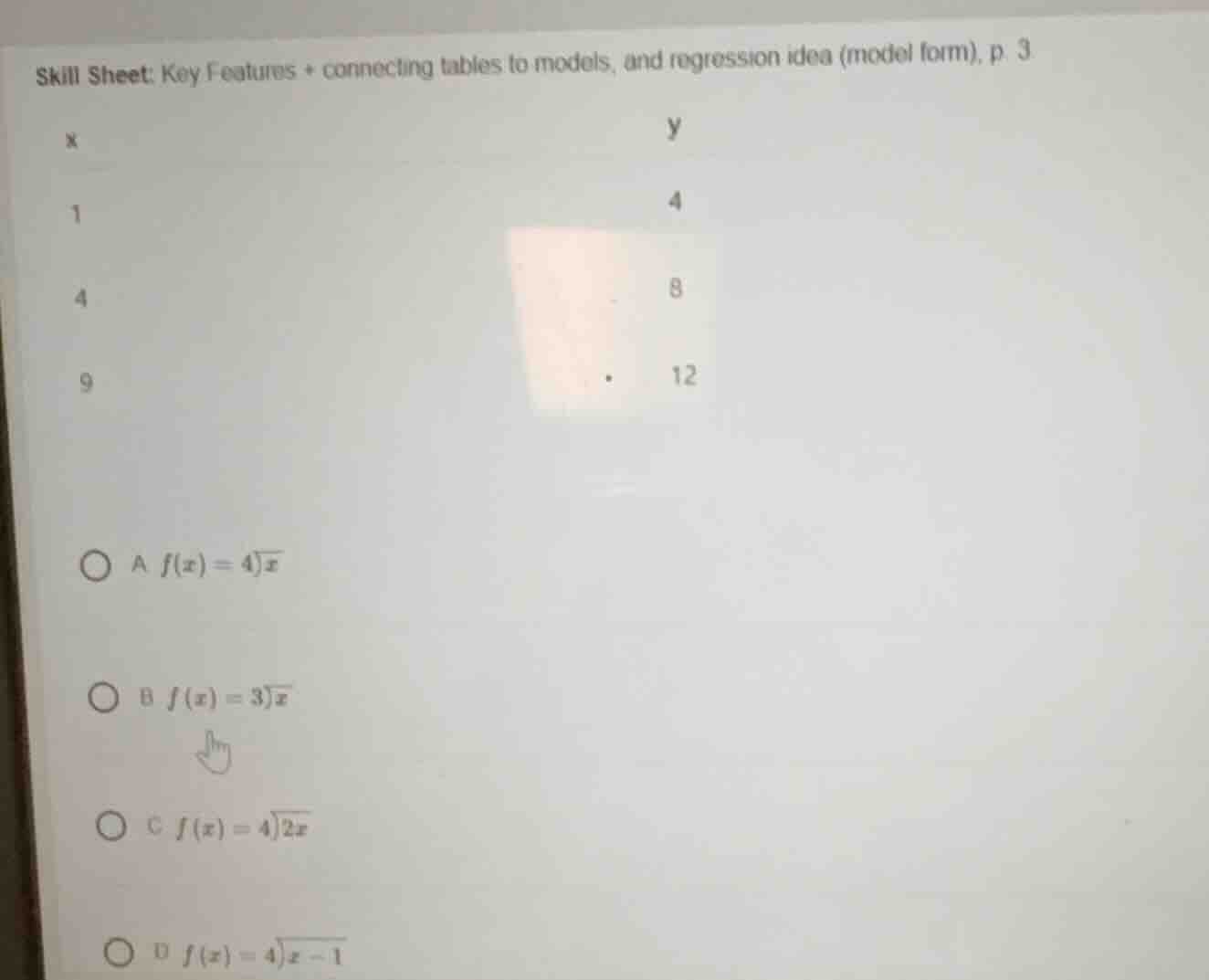 skill sheet: key features + connecting tables to models, and regression…