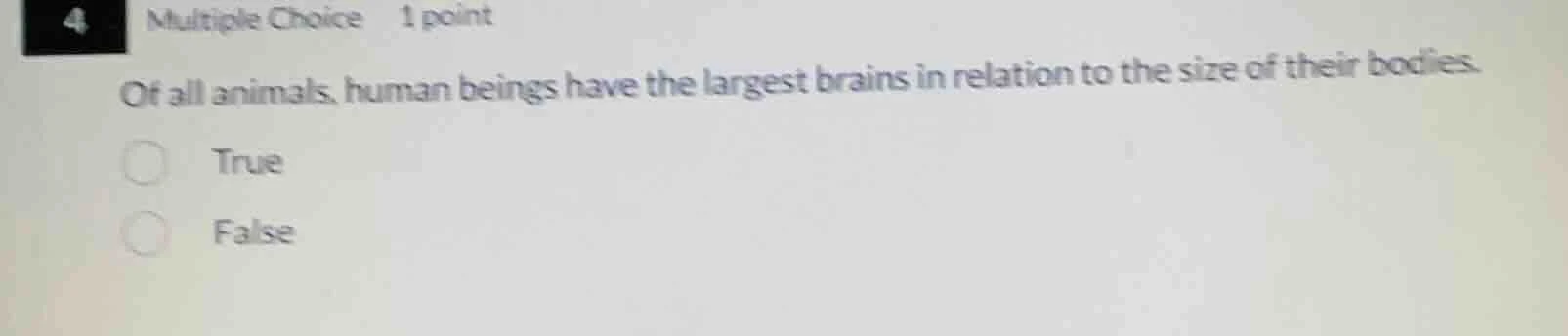 4 multiple choice 1 point of all animals, human beings have the largest…