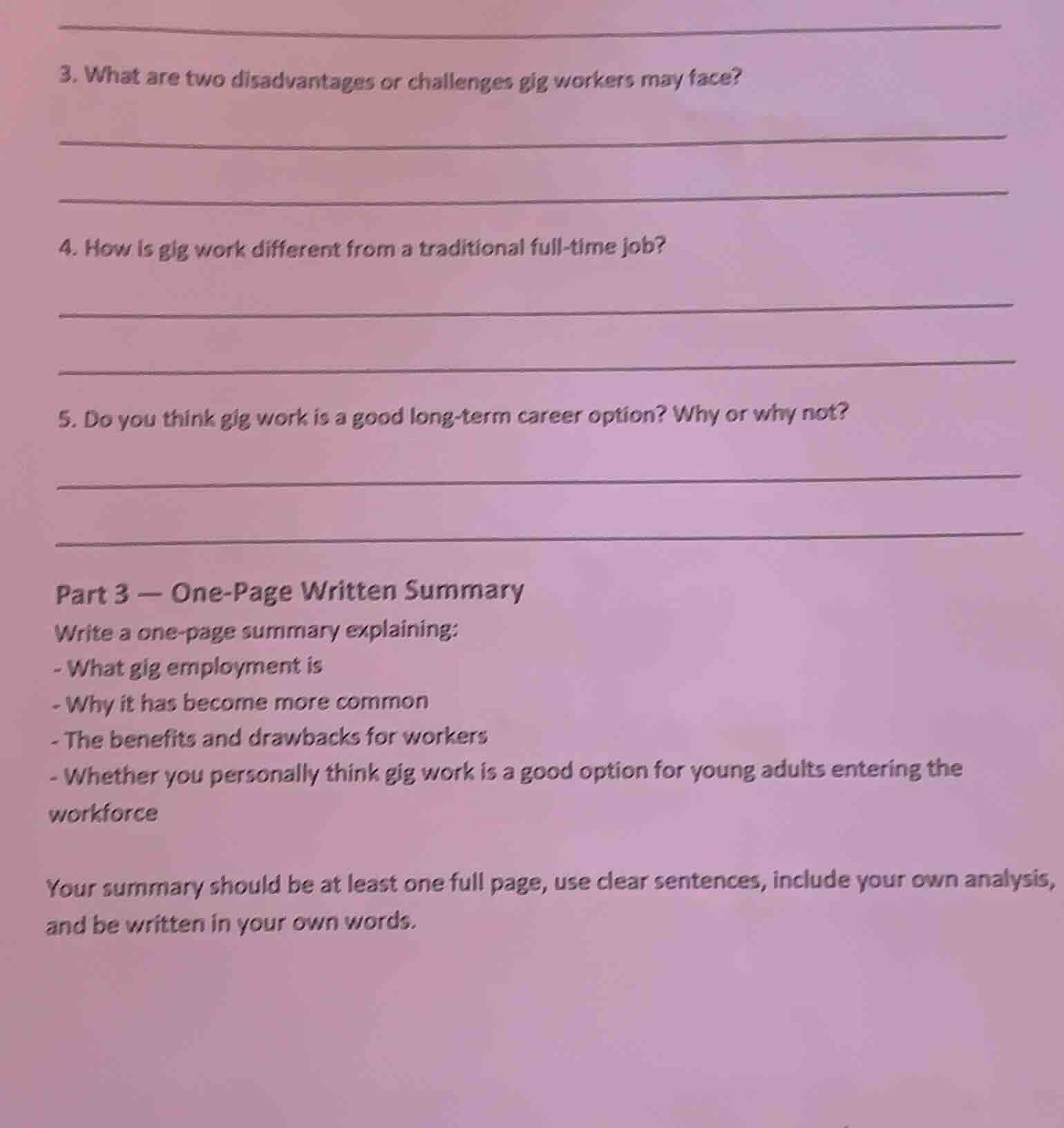 3. what are two disadvantages or challenges gig workers may face? 4. ho…