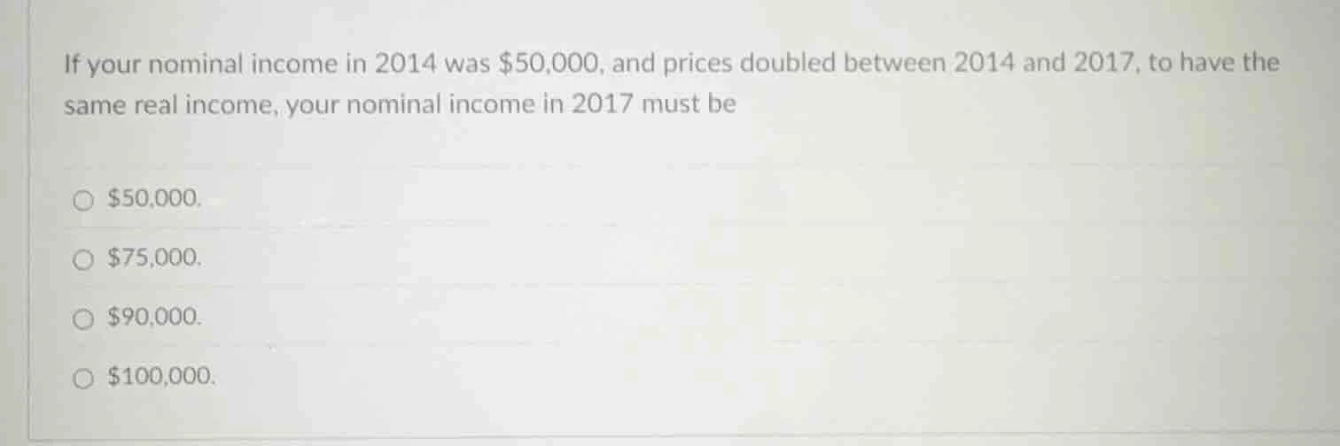 if your nominal income in 2014 was $50,000, and prices doubled between …
