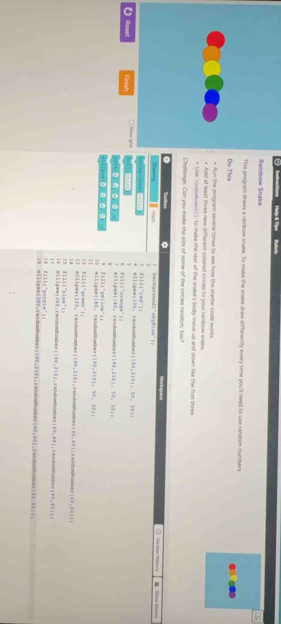 rainbow snake this program draws a rainbow snake. to make the snake dra…