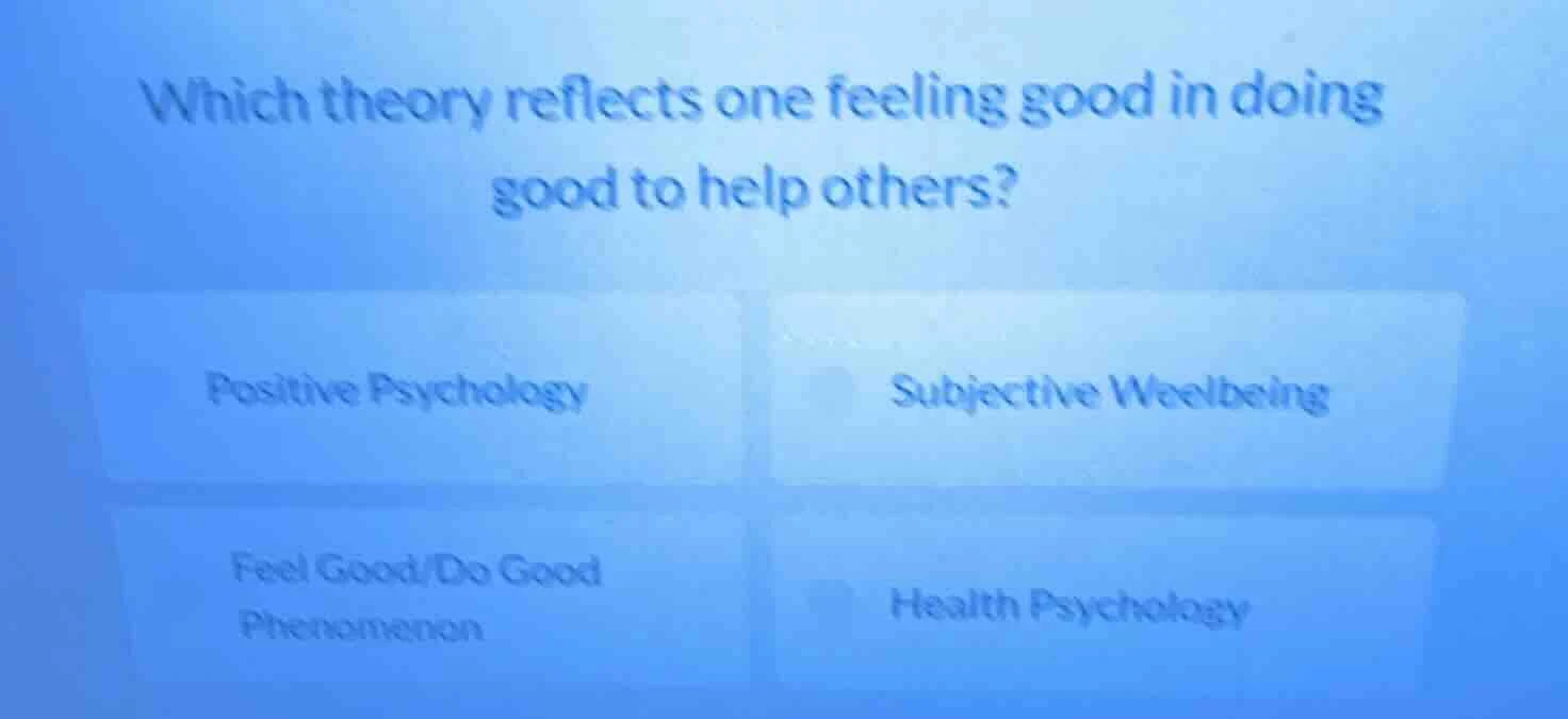 which theory reflects one feeling good in doing good to help others? po…
