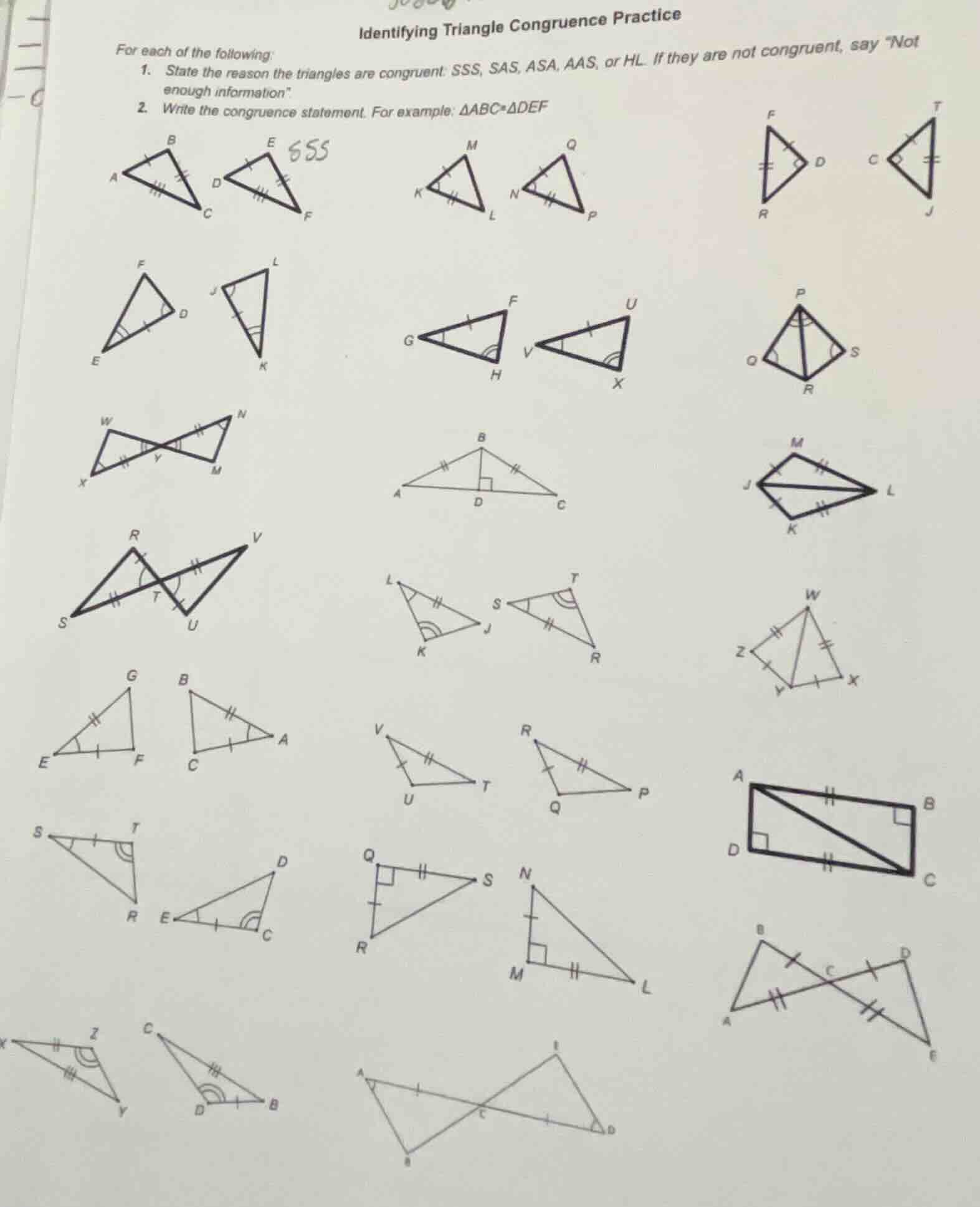 identifying triangle congruence practice for each of the following: 1. …