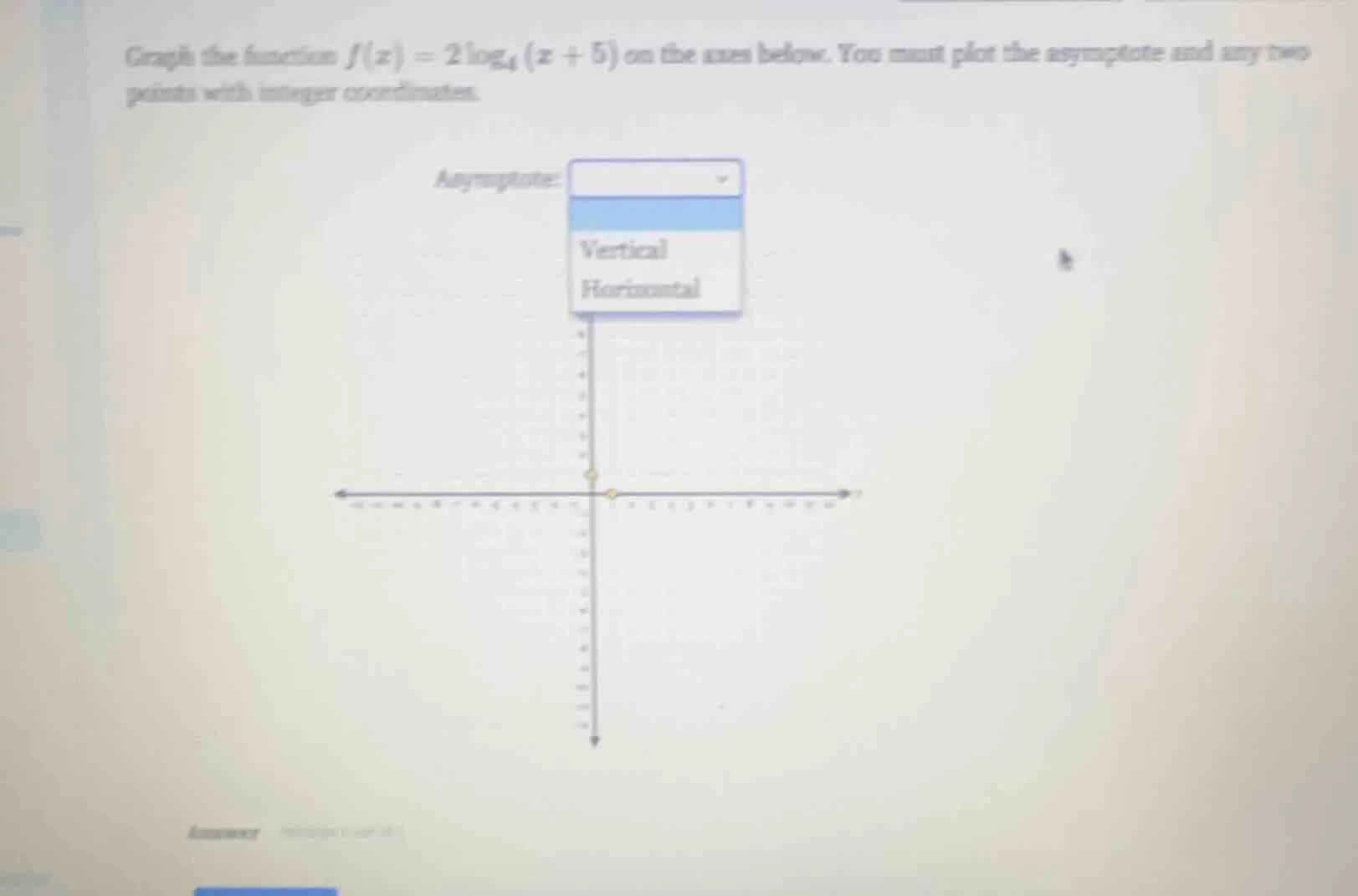 graph the function $f(x) = 2\\log_4(x + 5)$ on the axes below. you must…