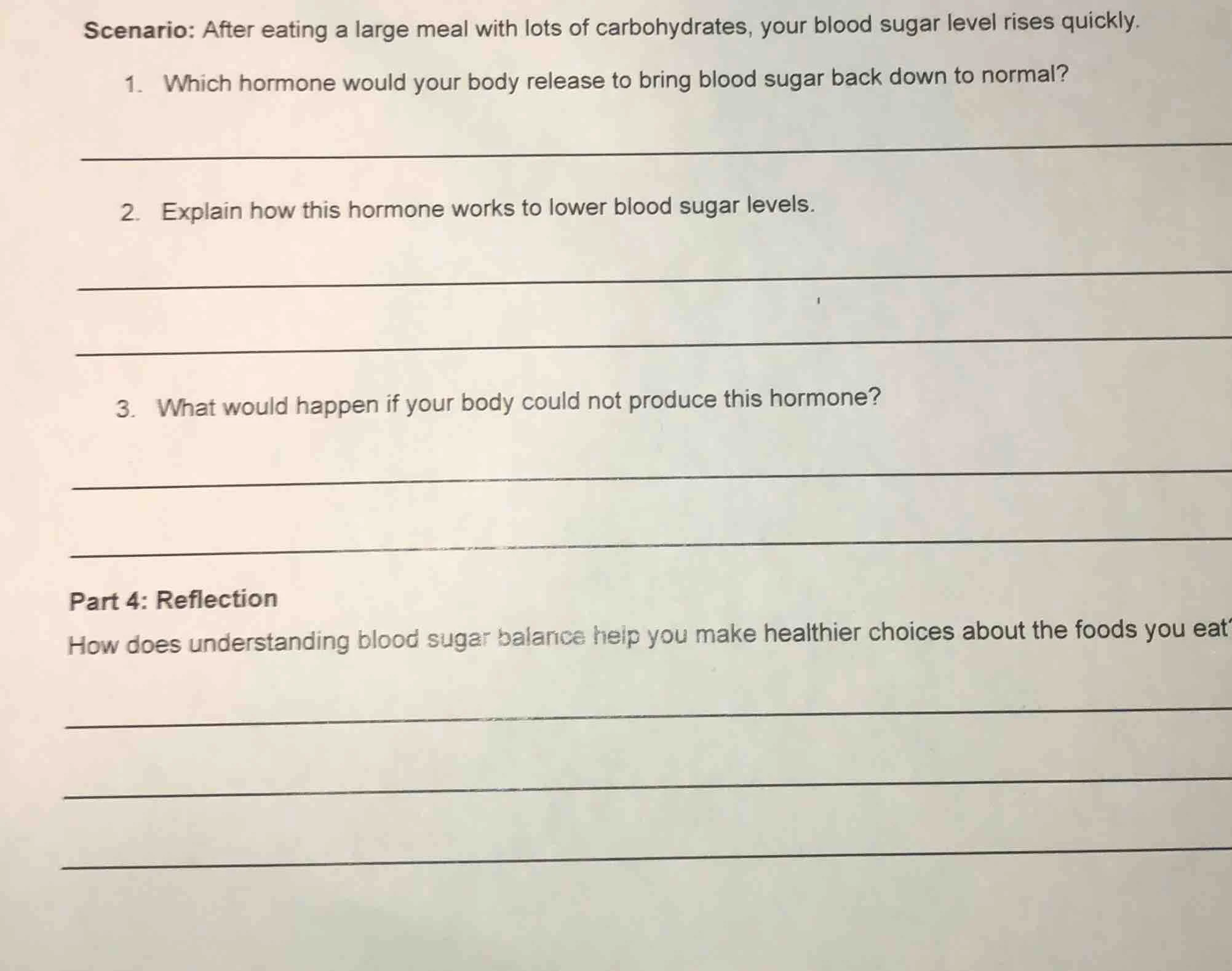 scenario: after eating a large meal with lots of carbohydrates, your bl…