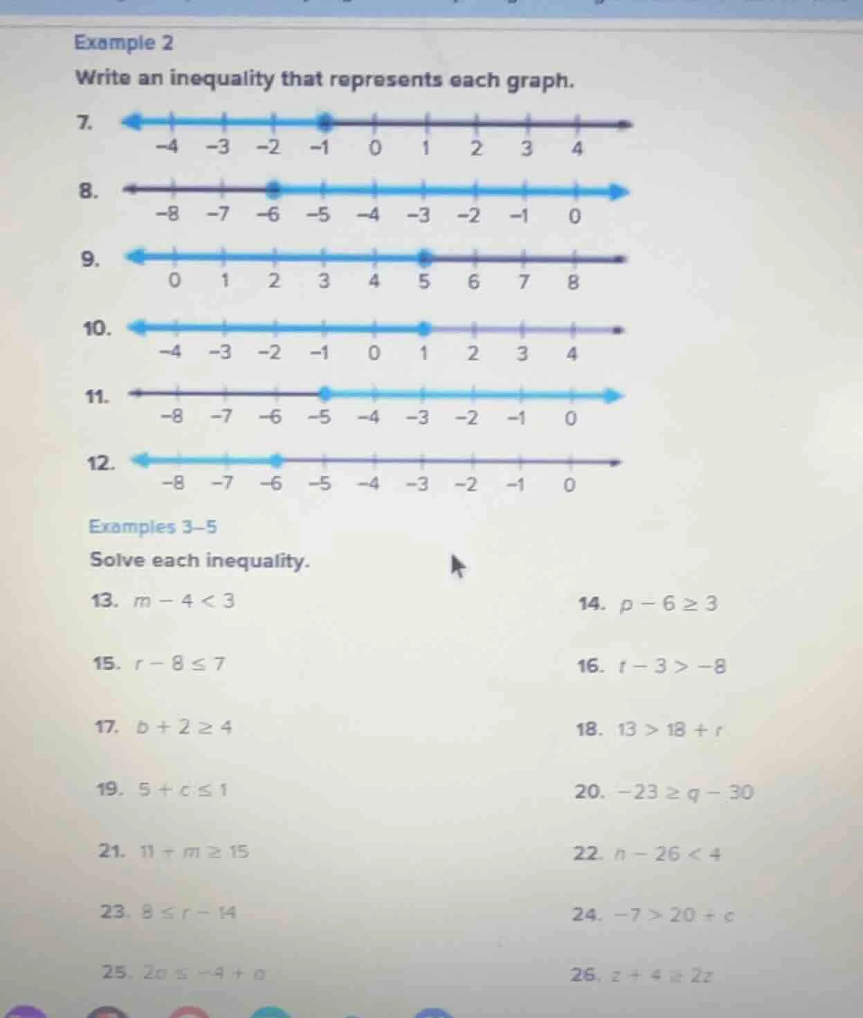 example 2 write an inequality that represents each graph. 7. 8. 9. 10. …