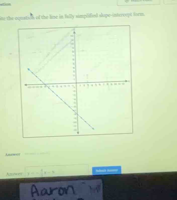 ite the equation of the line in fully simplified slope - intercept form…