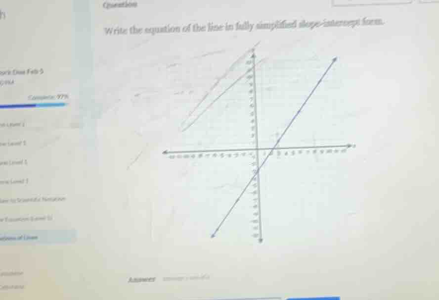 question write the equation of the line in fully simplified slope - int…