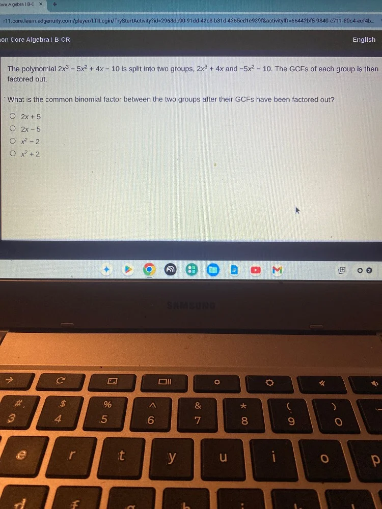 the polynomial $2x^3 - 5x^2 + 4x - 10$ is split into two groups, $2x^3 …