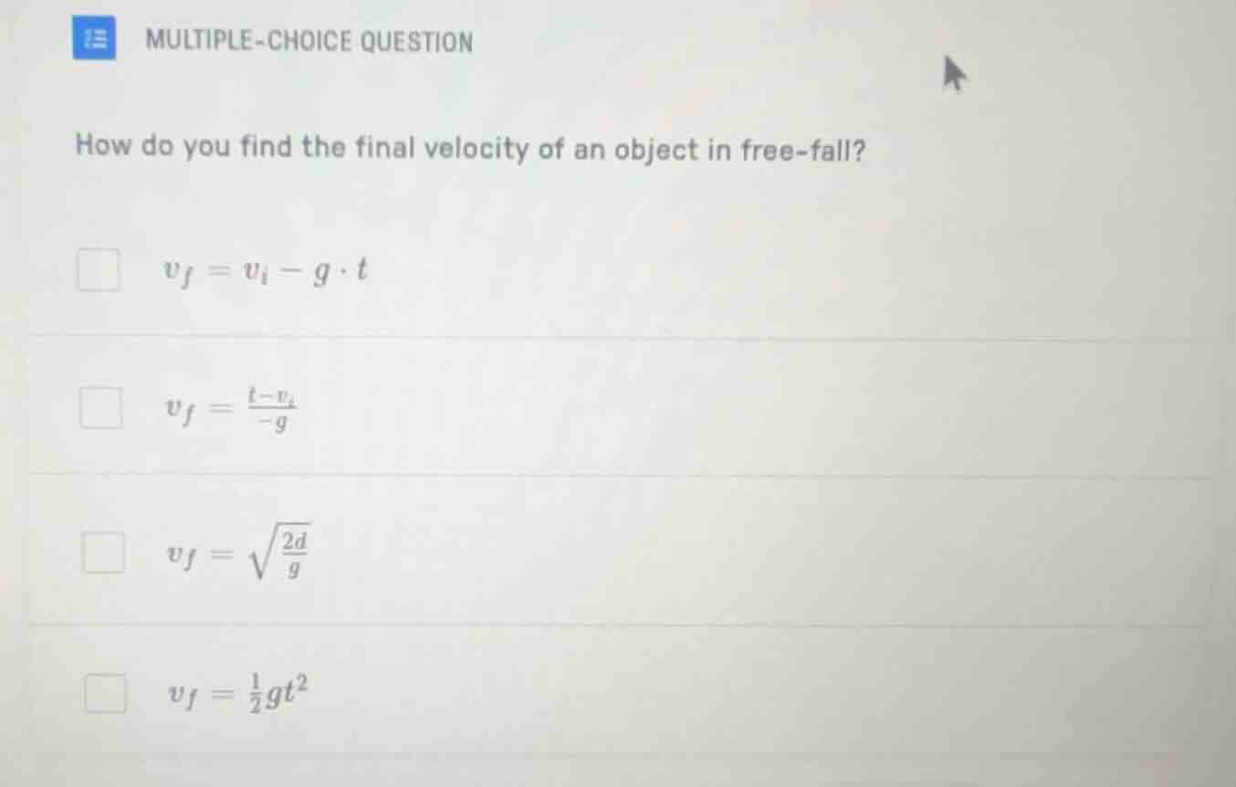 multiple-choice question how do you find the final velocity of an objec…