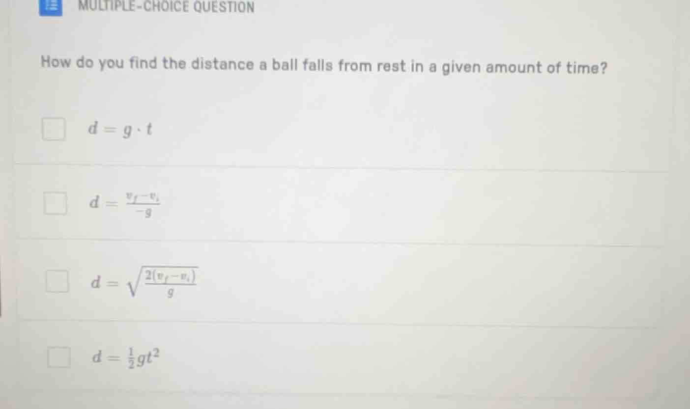 multiple-choice question how do you find the distance a ball falls from…