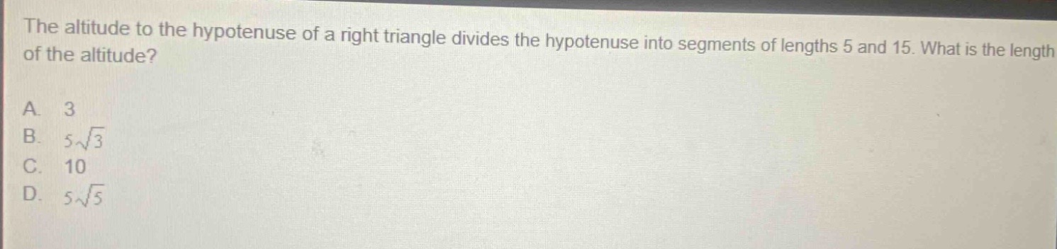 the altitude to the hypotenuse of a right triangle divides the hypotenu…