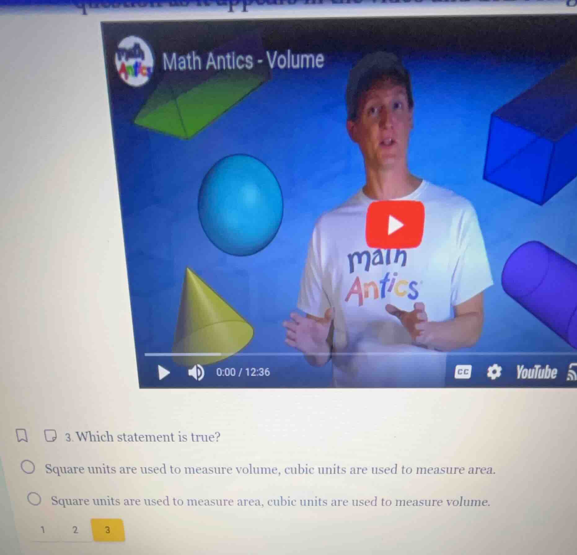 3. which statement is true? square units are used to measure volume, cu…