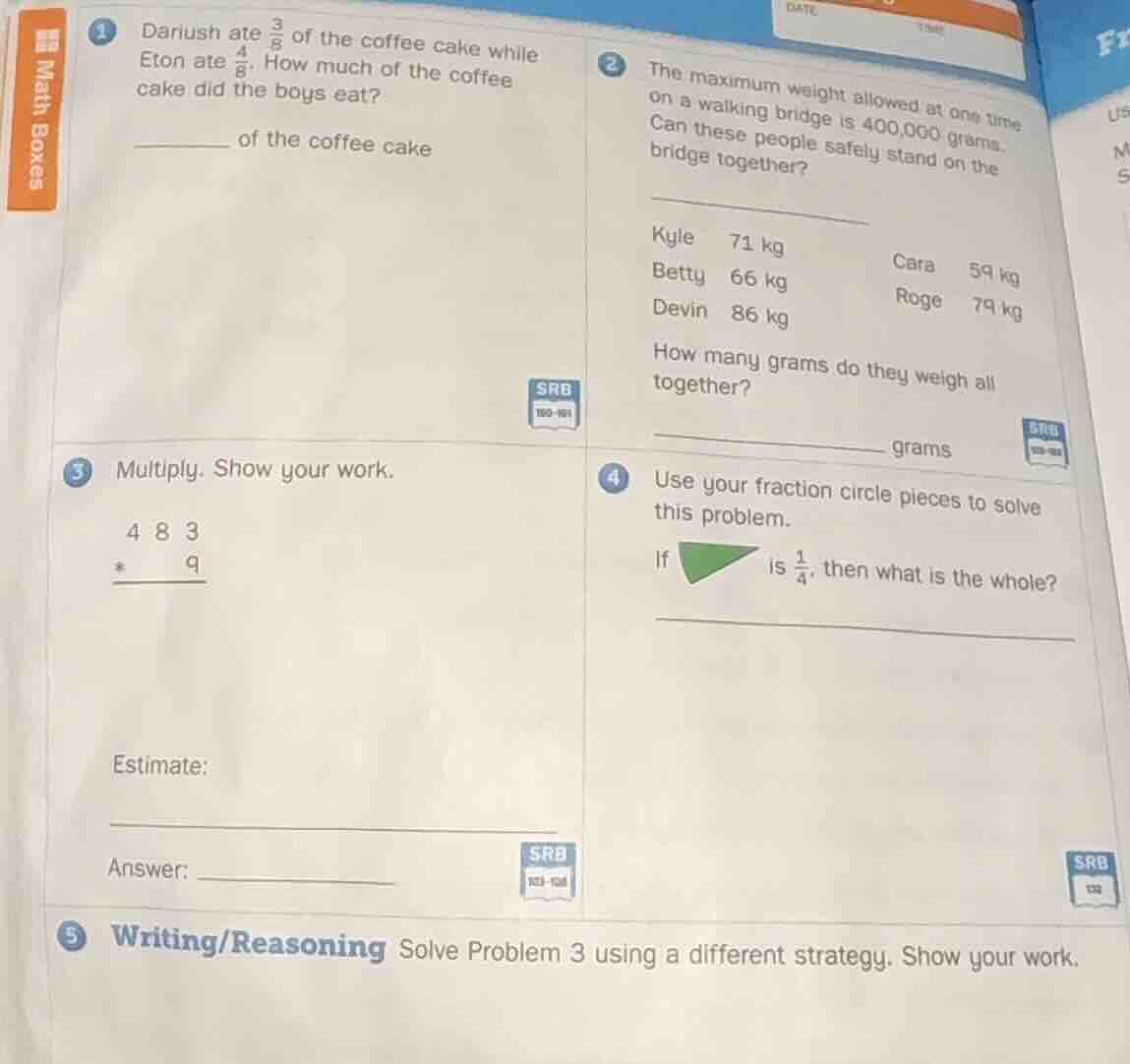 1 dariush ate \\(\\frac{3}{8}\\) of the coffee cake while eton ate \\(\…