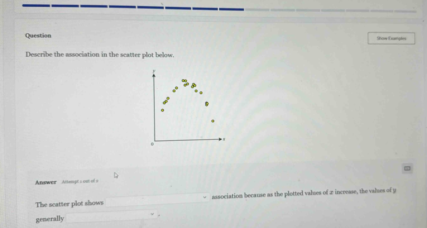 question describe the association in the scatter plot below. answer att…