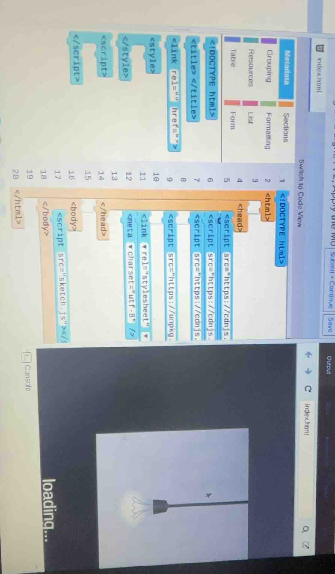 switch to code view index.html metadata grouping resources table sectio…