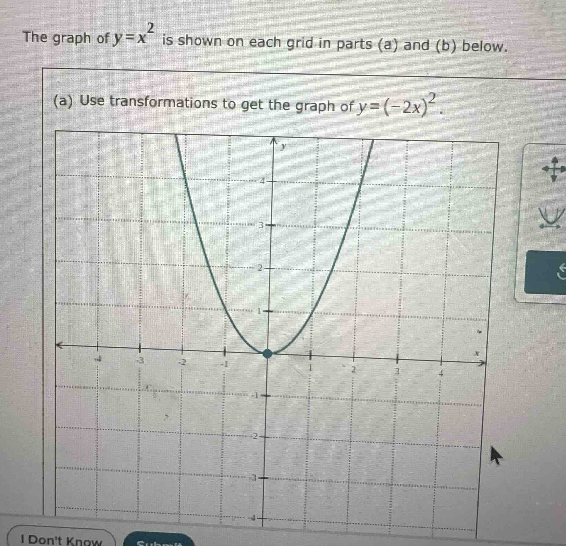 the graph of $y = x^2$ is shown on each grid in parts (a) and (b) below…