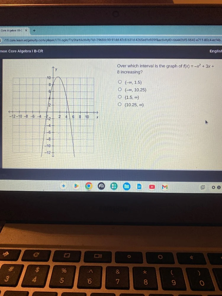 over which interval is the graph of ( f(x) = -x^2 + 3x + 8 ) increasing…