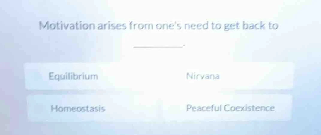 motivation arises from one’s need to get back to ______. equilibrium ni…