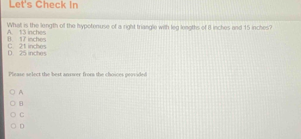 lets check in what is the length of the hypotenuse of a right triangle …